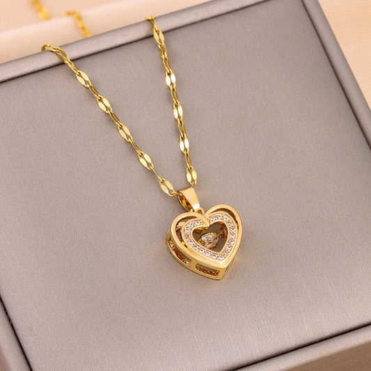 Double-layer Love Gift Pendant Titanium Steel Necklace